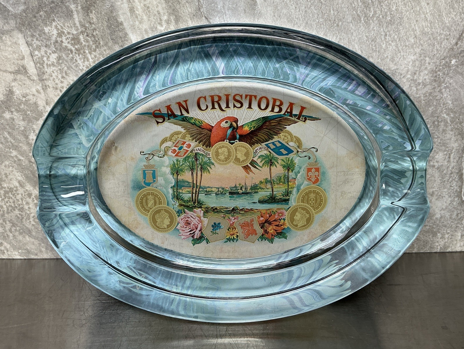 San Cristobal Oval Heavy Glass Cigar Ashtray, 8” X 6”