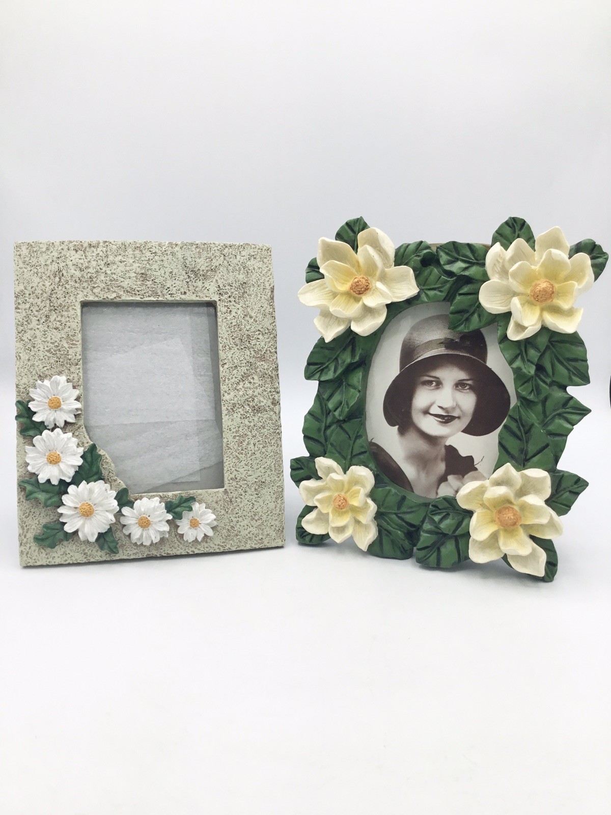1990s 3D Resin Flower Picture Frame Lot Daisy Magnolia Cottagecore Shabby Chic