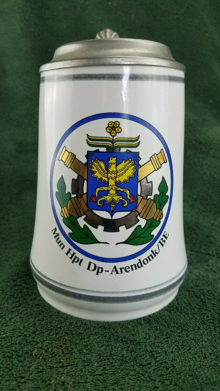 Vintage ERBO ZINN Ceramic Arendonk, Belgium Regimental Lidded Beer Stein Vintage ERBO ZINN Ceramic Arendonk, Belgium Regimental Lidded Beer Stein