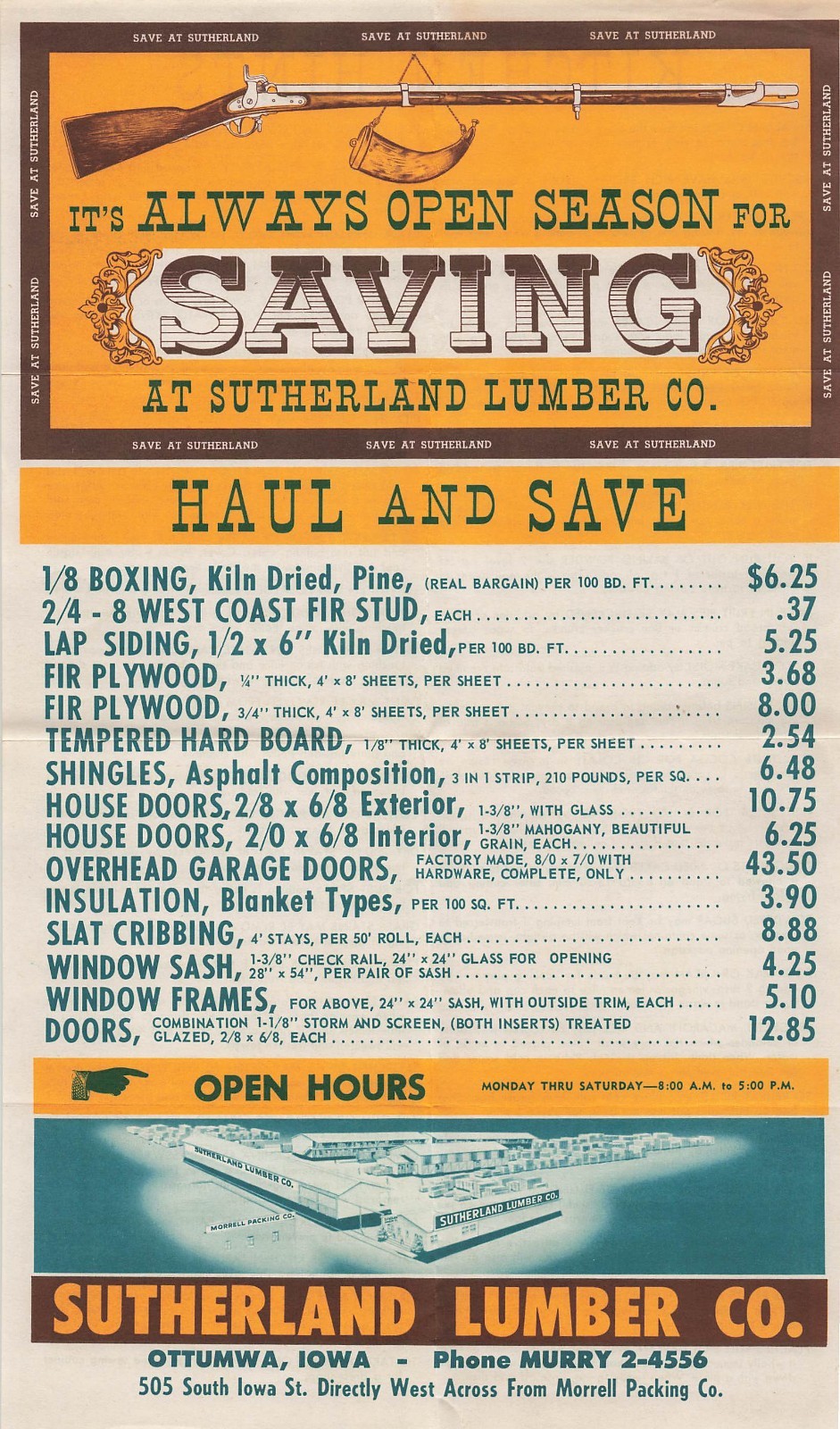 Vintage Lumber Company Advertising Flyer Sutherland Lumber Co Ottumwa Iowa 1950s
