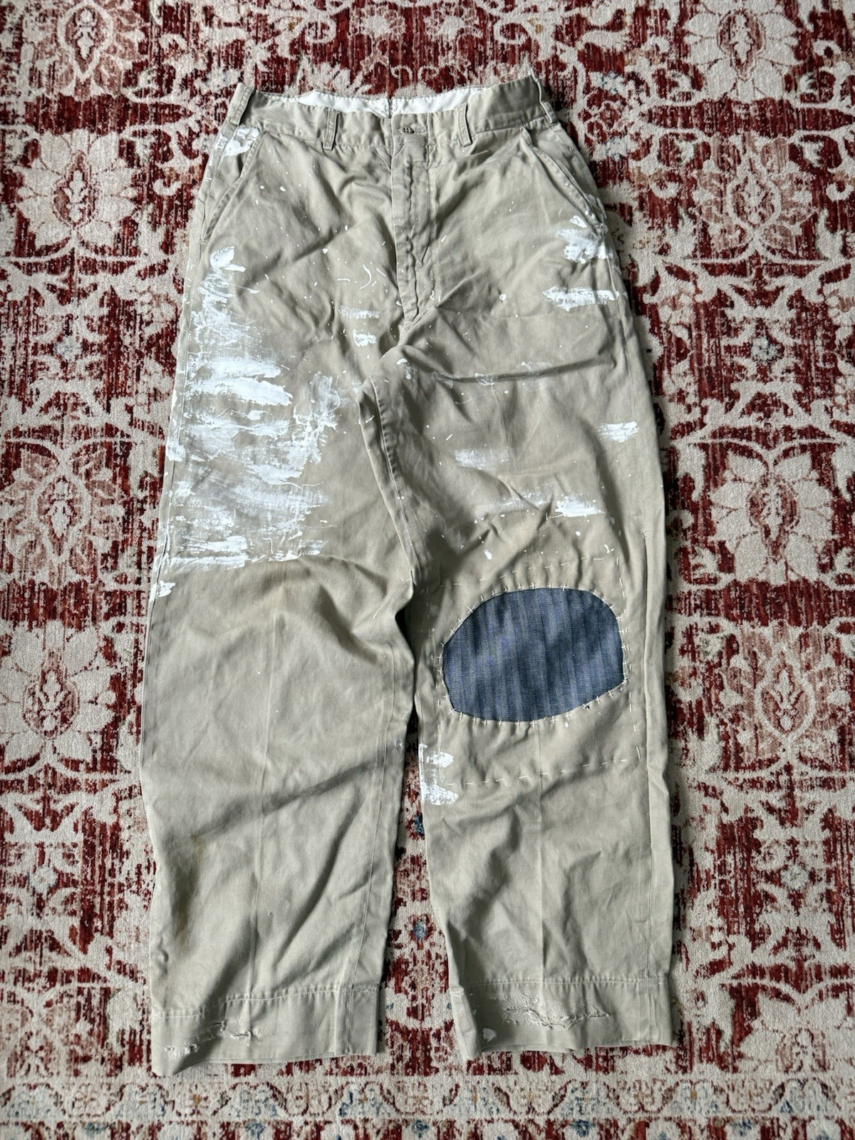 Vintage 1950s US Military Khaki Cotton Sateen Trousers Knee Patch 30x33 Vintage 1950s US Military Khaki Cotton Sateen Trousers Knee Patch 30x33