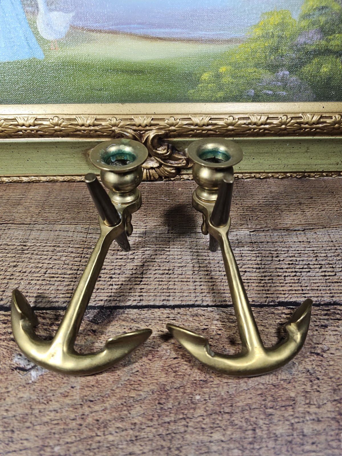 Solid Brass Anchor Candle Stick Holders Nauctical Decor 5.5\