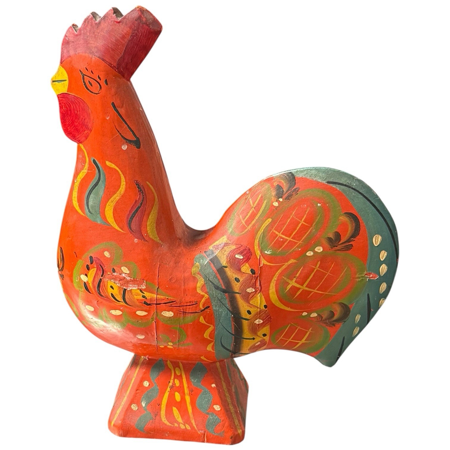 Vintage Swedish Dala Rooster Handcrafted Wooden Red Multi-Color Paint Kitchen 9\ Vintage Swedish Dala Rooster Handcrafted Wooden Red Multi-Color Paint Kitchen 9\