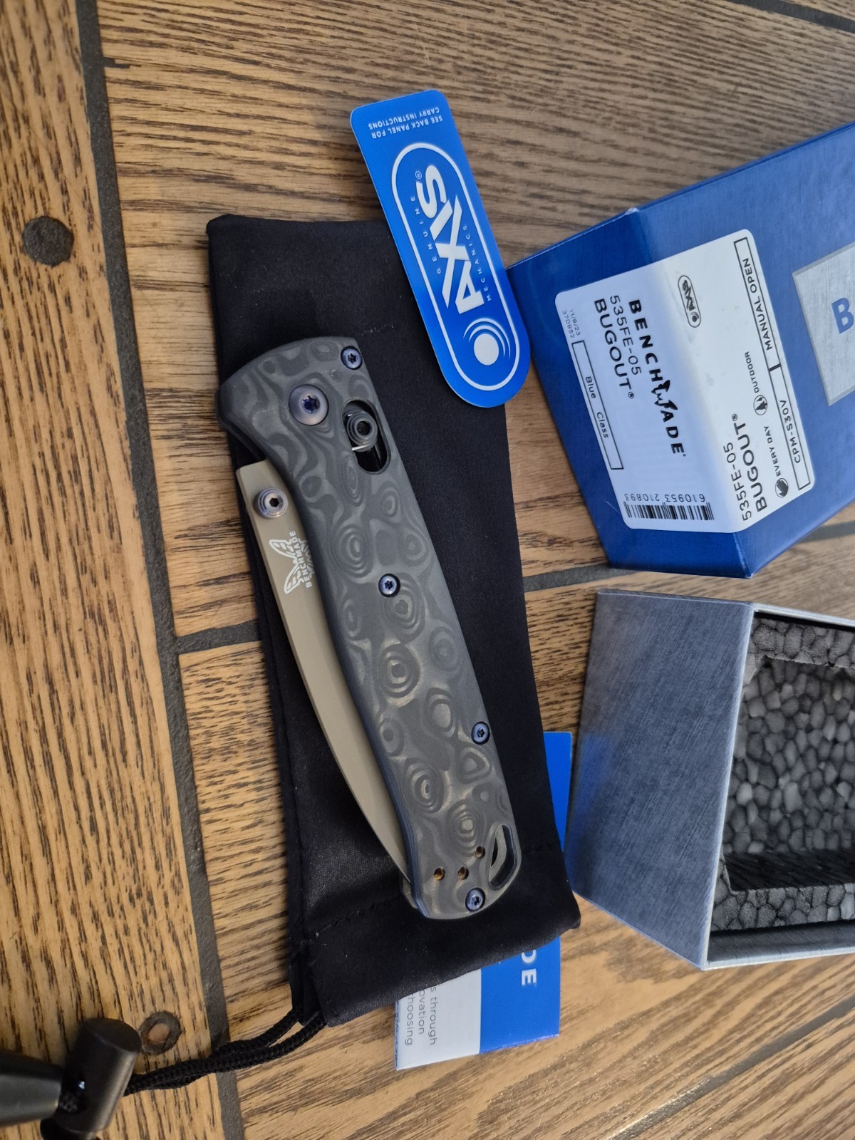 Custom Benchmade Bugout 535 Raindrop Carbon Fiber Handle, S30V, Purple Titanium