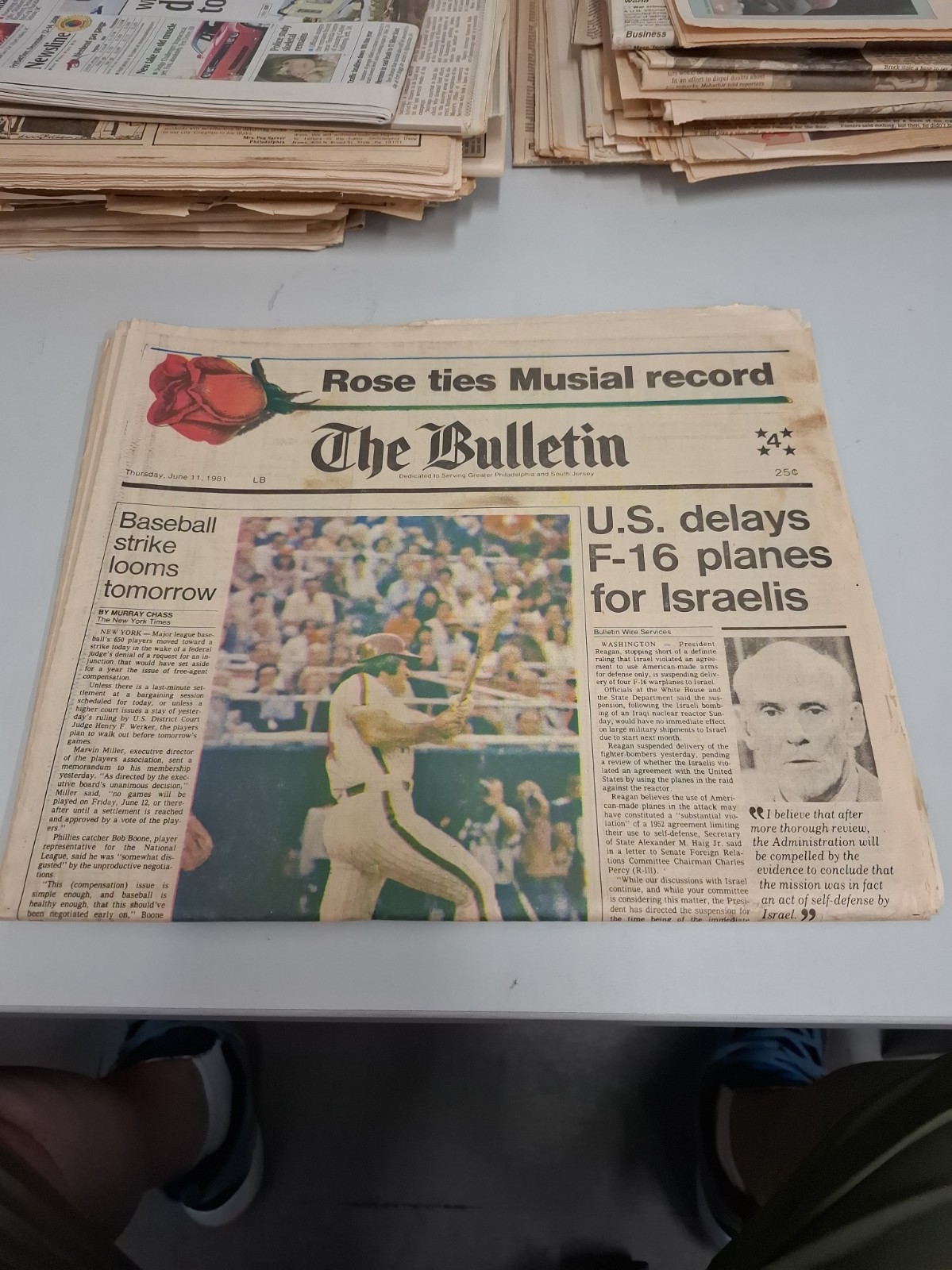 Vintage Newspaper The Bulletin Rose Ties Musial\'s Record June 11 1981 Sec ACD