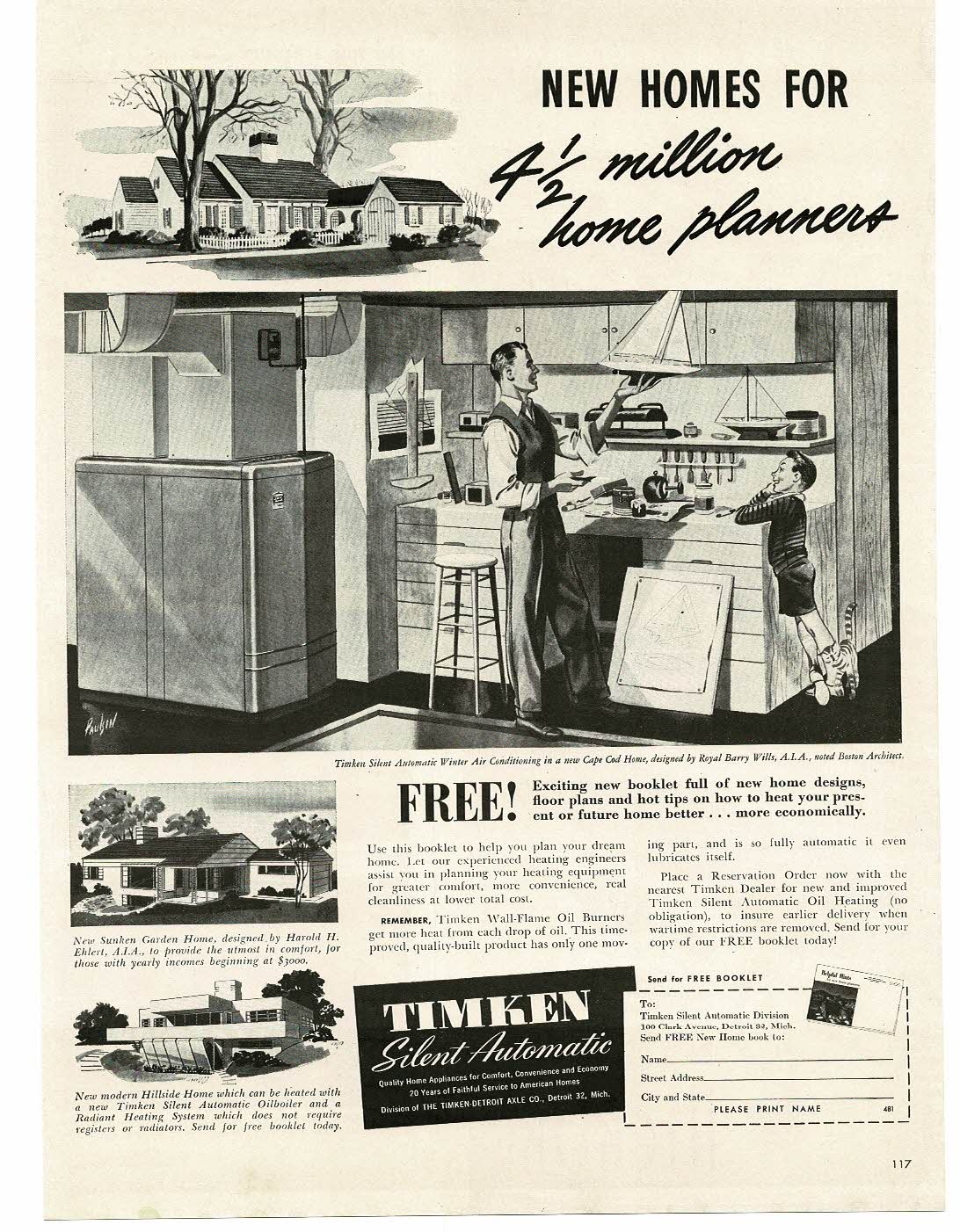 1945 Timken Silent Automatic Air Conditioning 1940s home design Vintage Print Ad