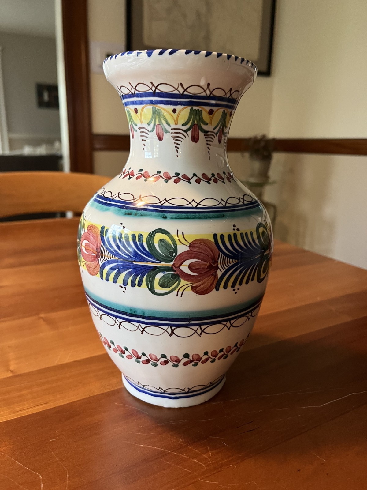 Large Vintage Tonala Pottery Floral Vase Mexico Signed 9.5