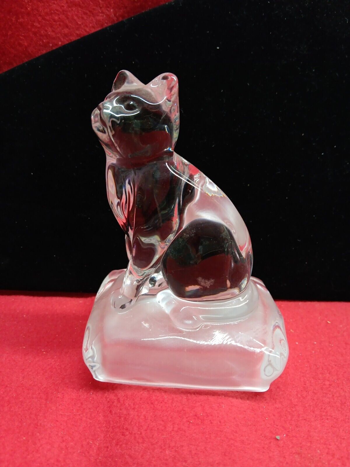 Crystal Glass Cat Figurine/Paper Weight on a Frosted Base 5\