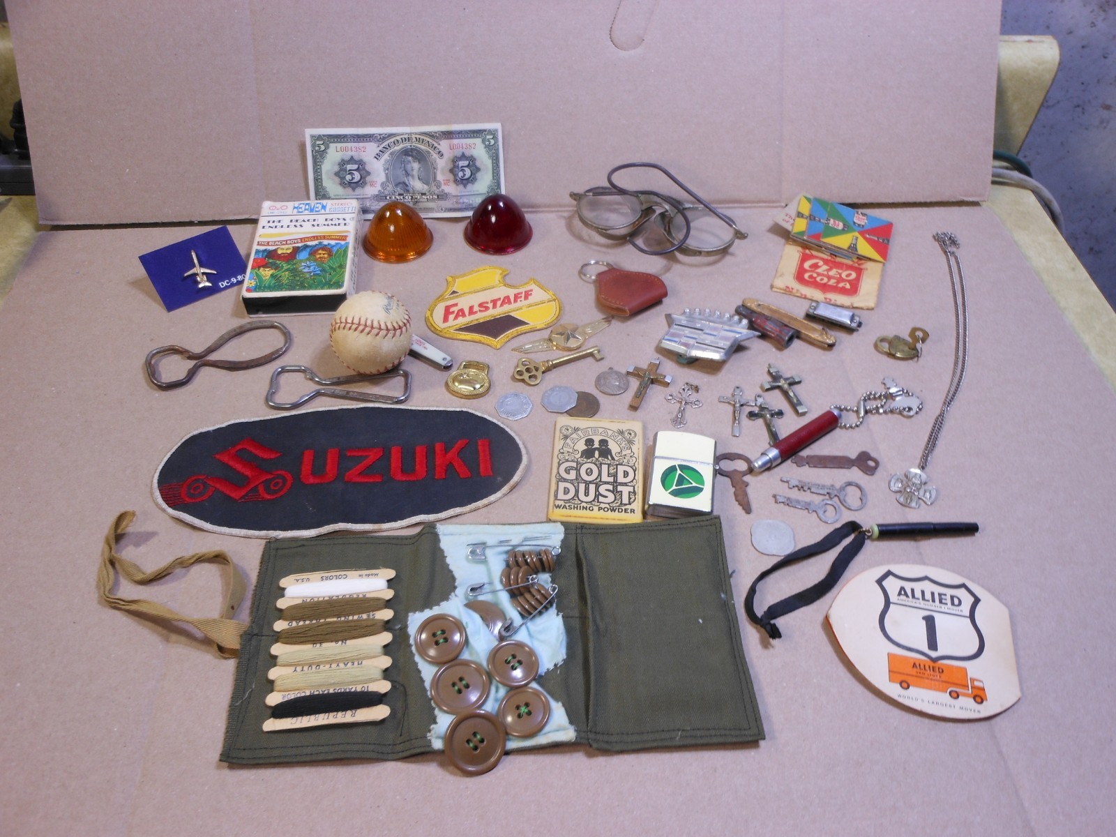 Vintage Misc Junk Drawer Lot - Openers Lighter Keys Religious Charms + 