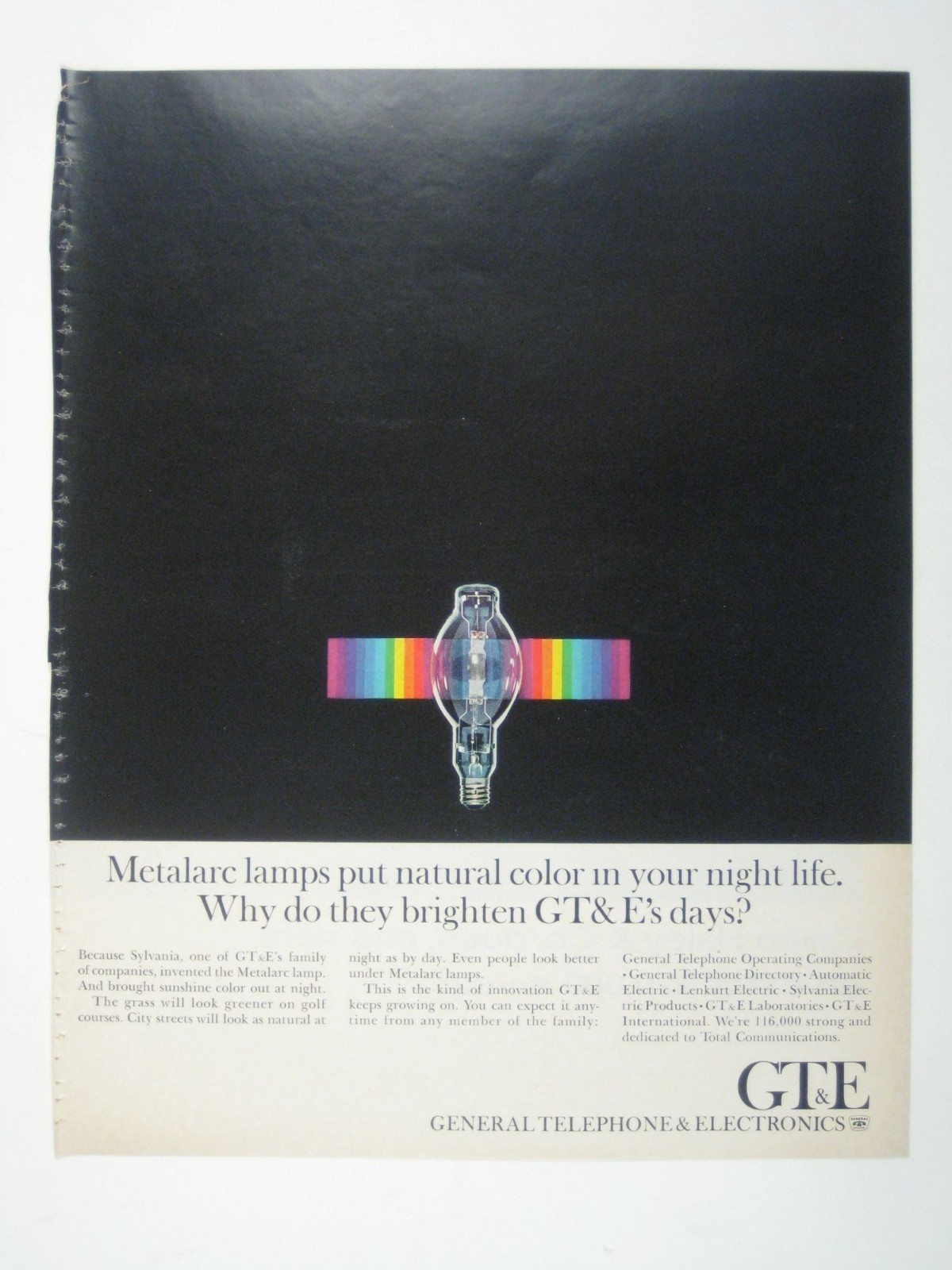 Metalarc Lamps GT&E Vintage Ad 1960s Telephone Electronics Rainbow Graphic Print
