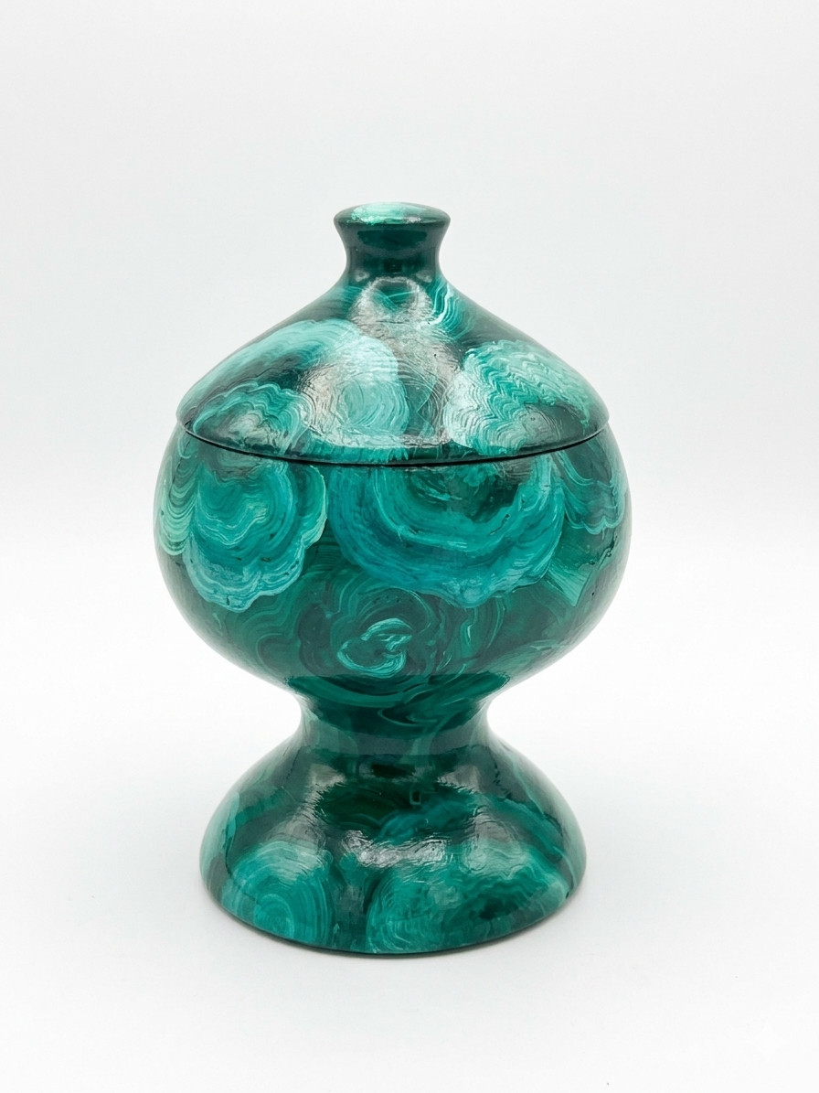 Vintage Empire Revival Faux Malachite Hand Painted Small Table Article Urn Vintage Empire Revival Faux Malachite Hand Painted Small Table Article Urn