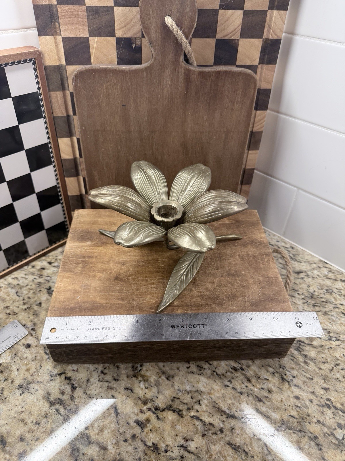 Vtg Andrea by Sadek Brass Lotus Flower Candle Holder 6 Removable Petals MCM