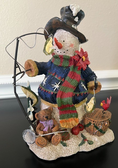 Vintage Resin Metal Fishing Snowman figurine