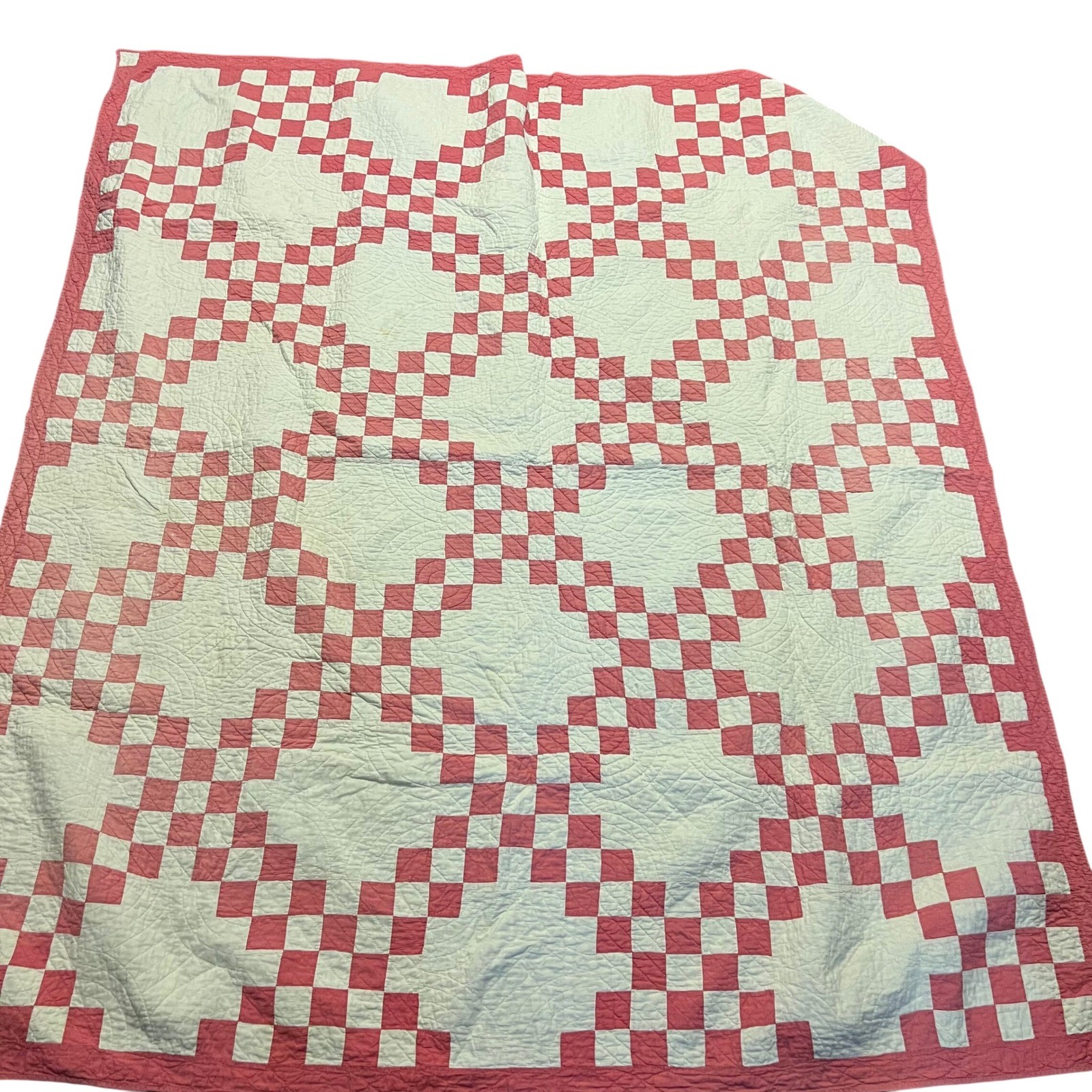 Vintage Handmade Double Irish Chain Quilt Pink 80 x 72\