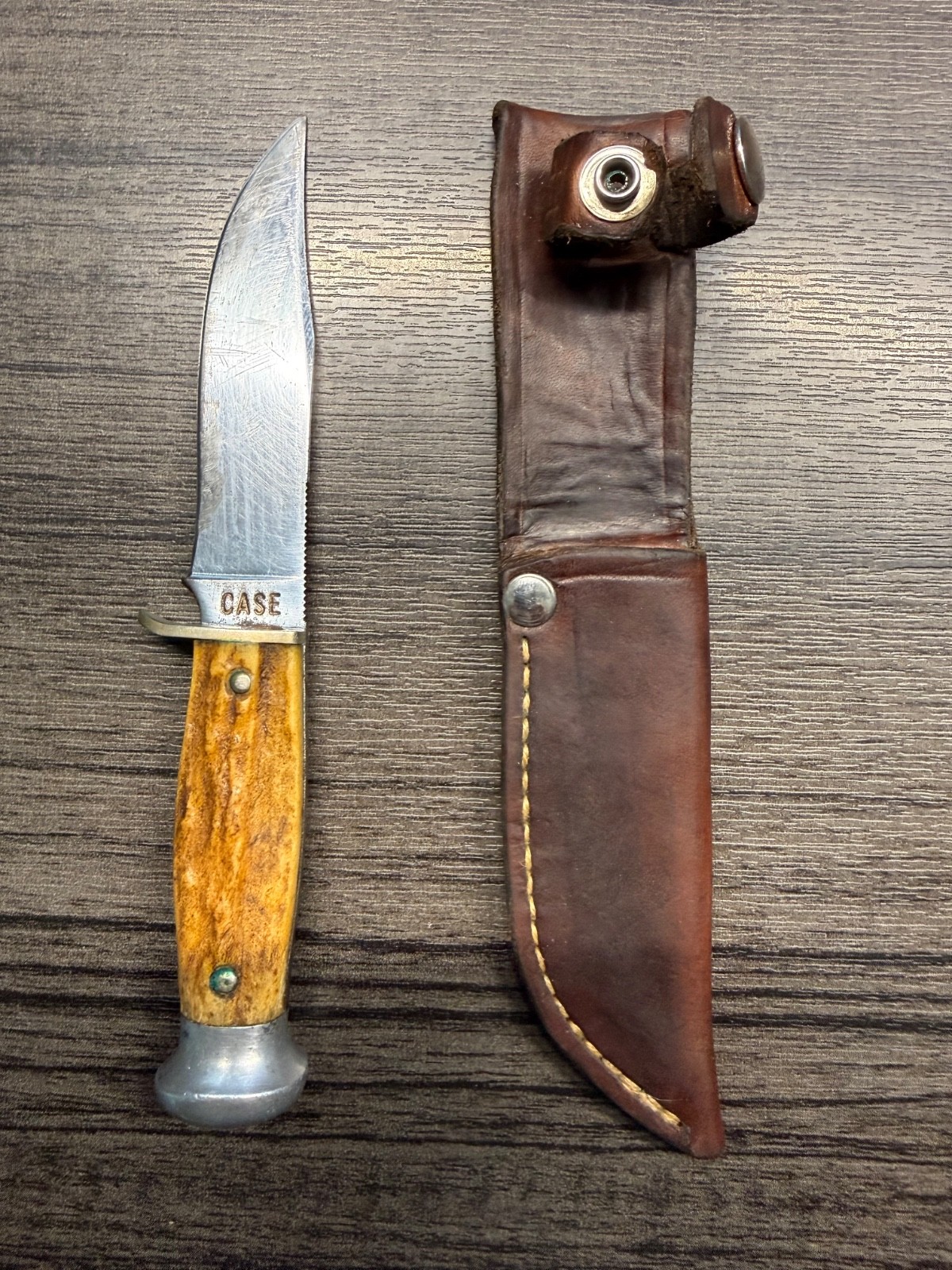 VINTAGE CASE STAG HANDLE FIXED BLADE HUNTING KNIFE WITH ORIGINAL SHEATH