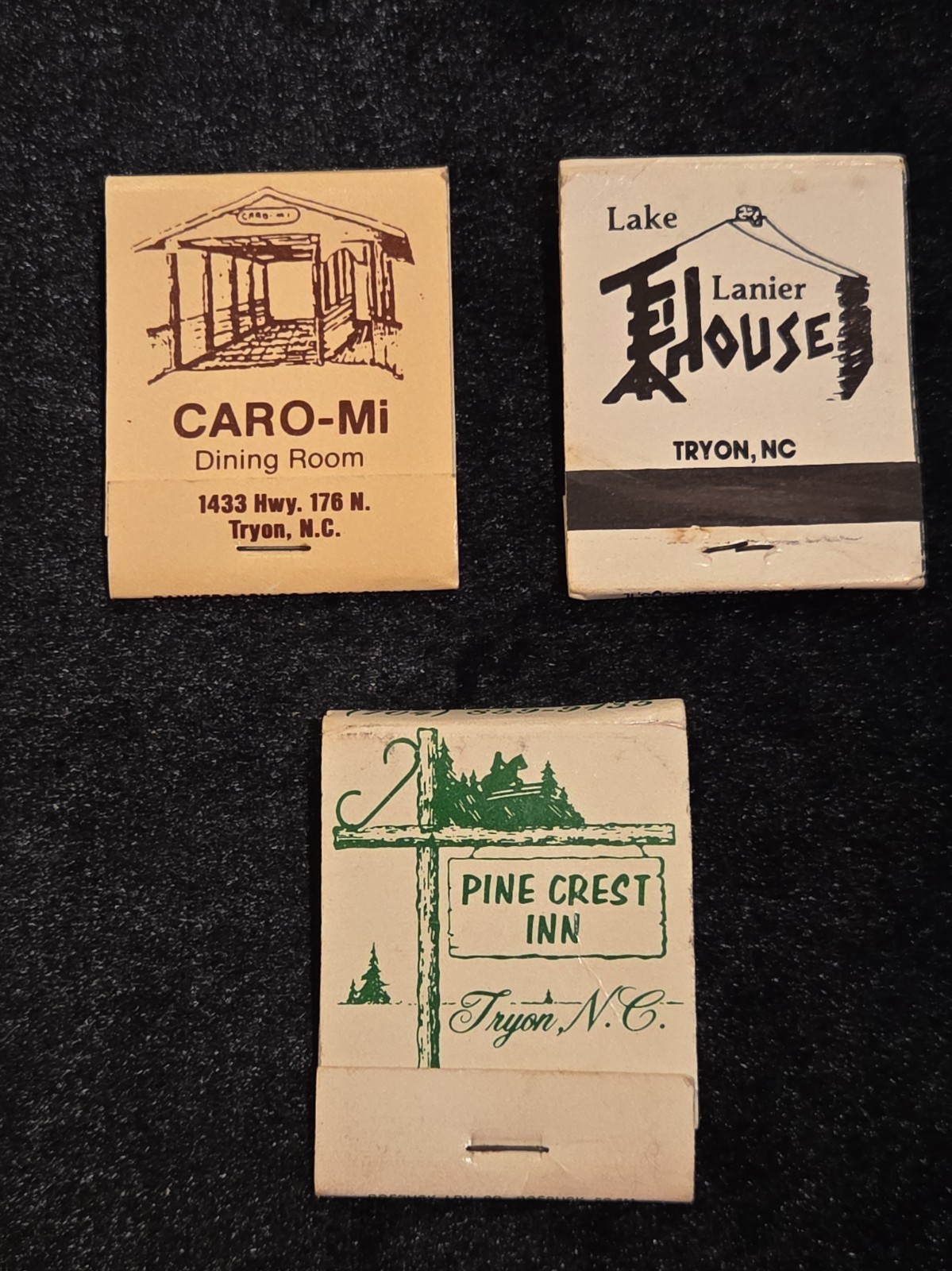Vintage Tryon,North Carolina Historic Matchbooks~Caro-Mi/Pine Crest Inn/Lanier