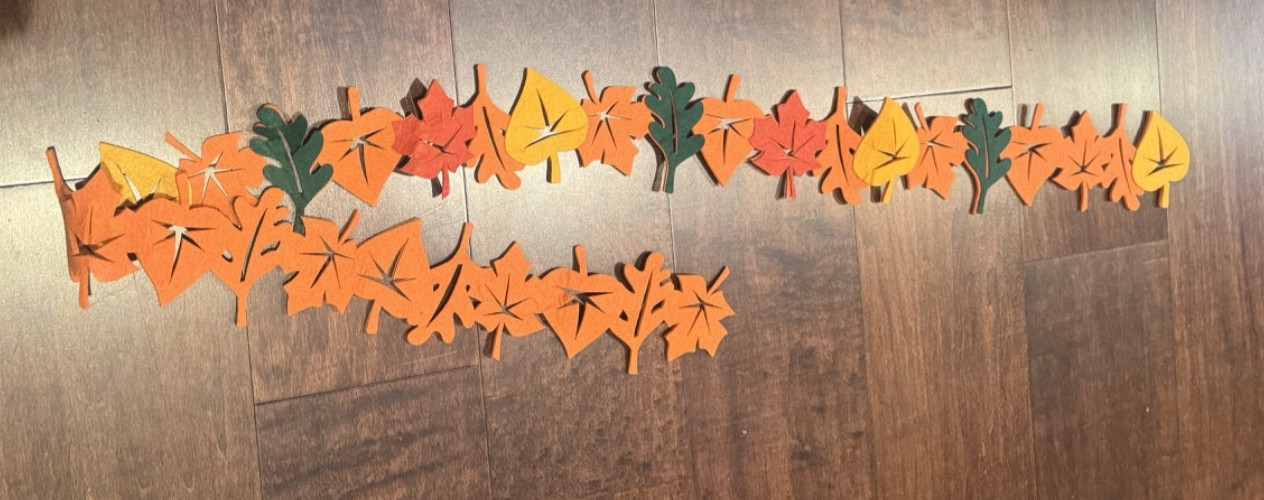 Fall Leaf Garland Felt Autumn Decor Orange Gold Green Mantel Table 59.5\