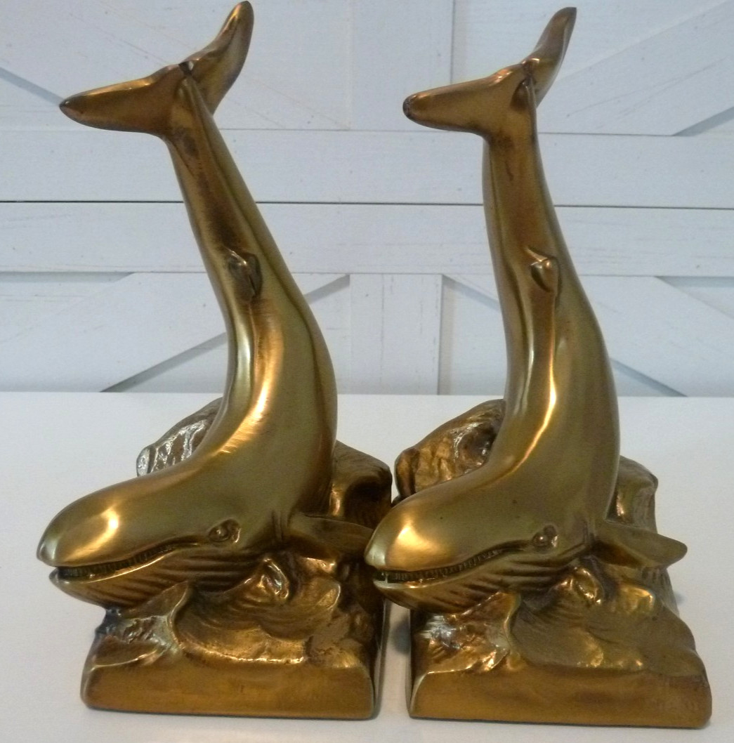 Vintage PM Craftsman Bookends Brass Pair Coastal Beach Nautical Whale Decor Gold Vintage PM Craftsman Bookends Brass Pair Coastal Beach Nautical Whale Decor Gold