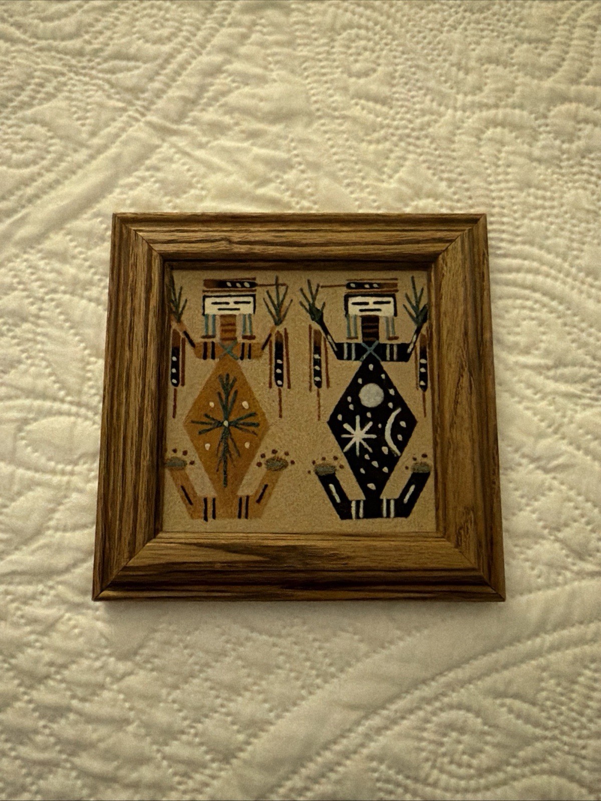 Native American Authentic Navajo Sandpainting Wood Frame 5” X 5” Native American Authentic Navajo Sandpainting Wood Frame 5” X 5”