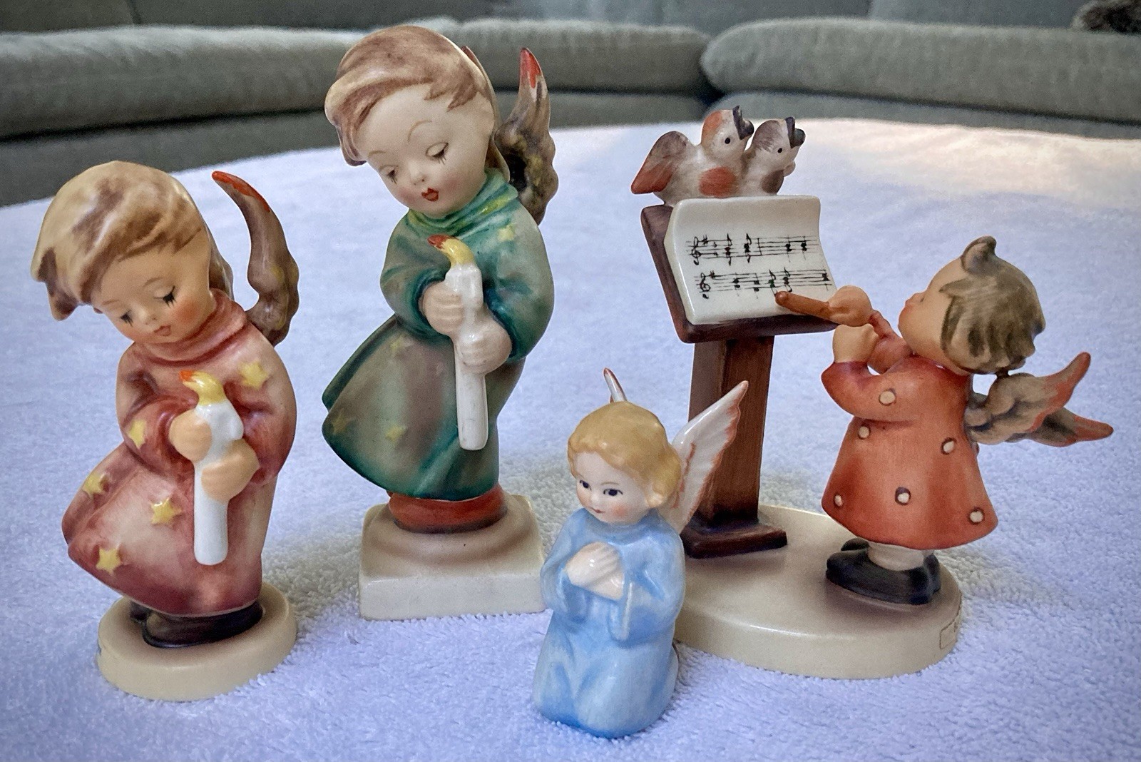 4pc Goebel Hummel Angel Lot: TMK2 Green Heavenly Angel, Bird Duet & Sacrart Blue 4pc Goebel Hummel Angel Lot: TMK2 Green Heavenly Angel, Bird Duet & Sacrart Blue