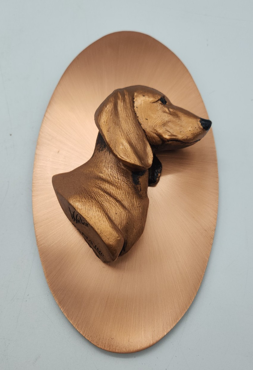 Vintage MCM Dachshund Dog Head 3D Wall Plaque Copper Tone Oval Relief Sculpture Vintage MCM Dachshund Dog Head 3D Wall Plaque Copper Tone Oval Relief Sculpture