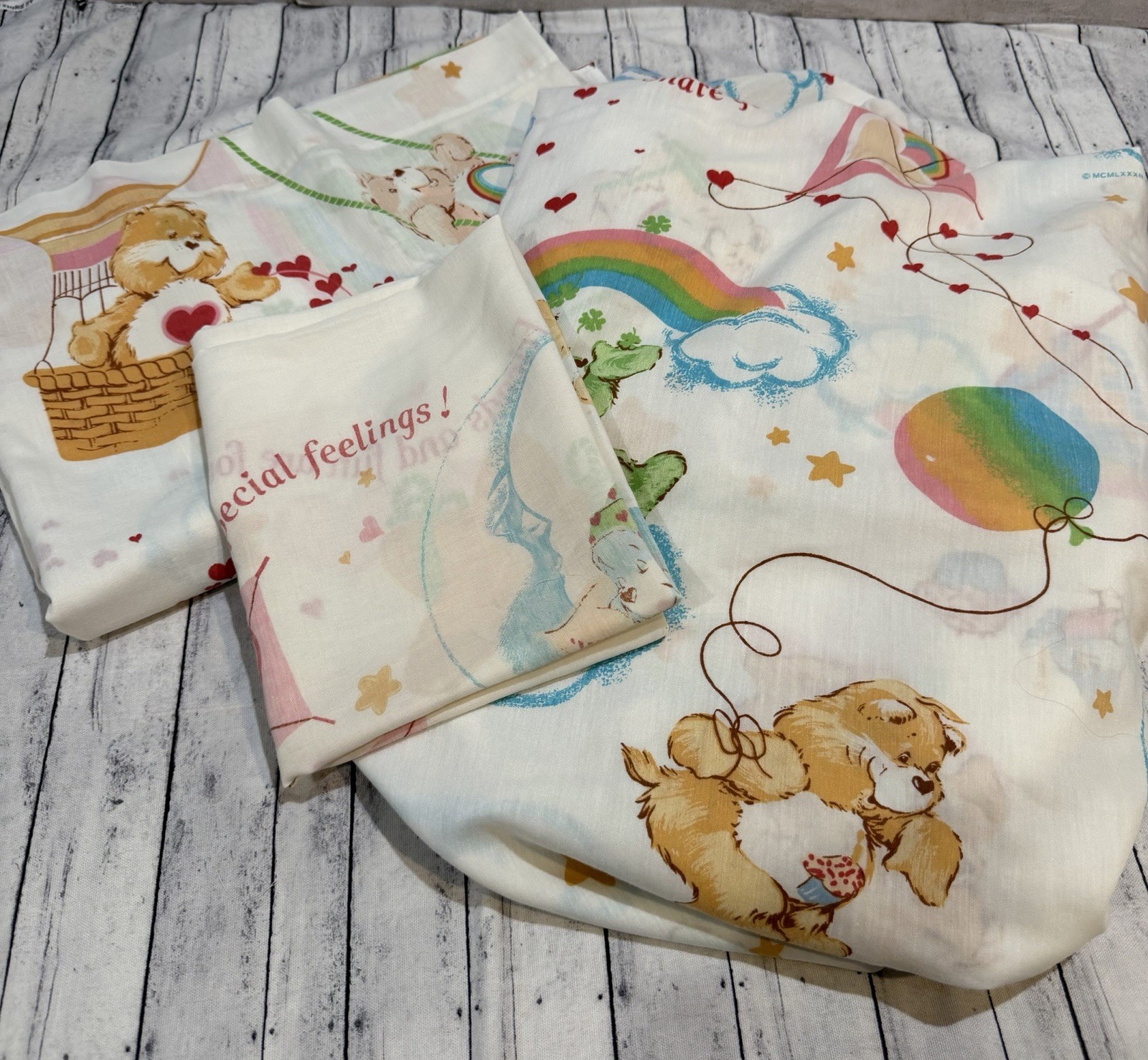 VTG Care Bears Twin Sheet Set Kites Balloon Rainbow 80s