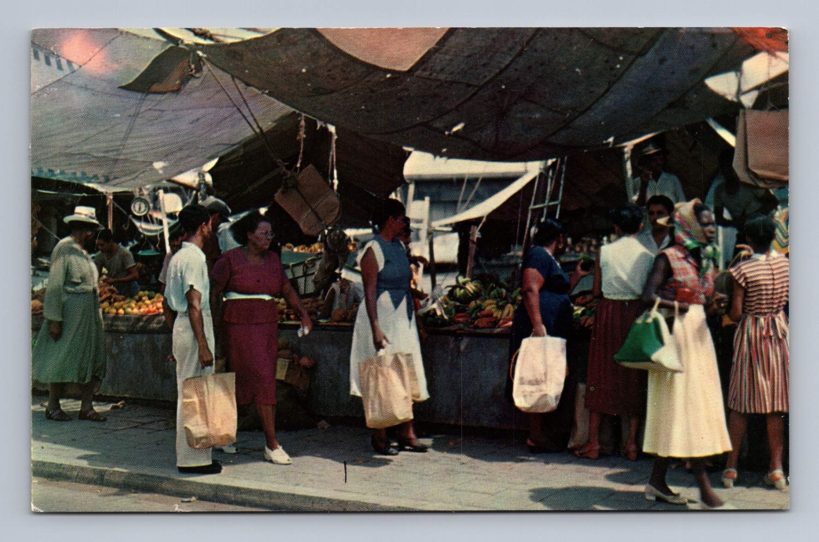 Kingston Vintage Caribbean Postcard Curacao Floating Market Scene 1960
