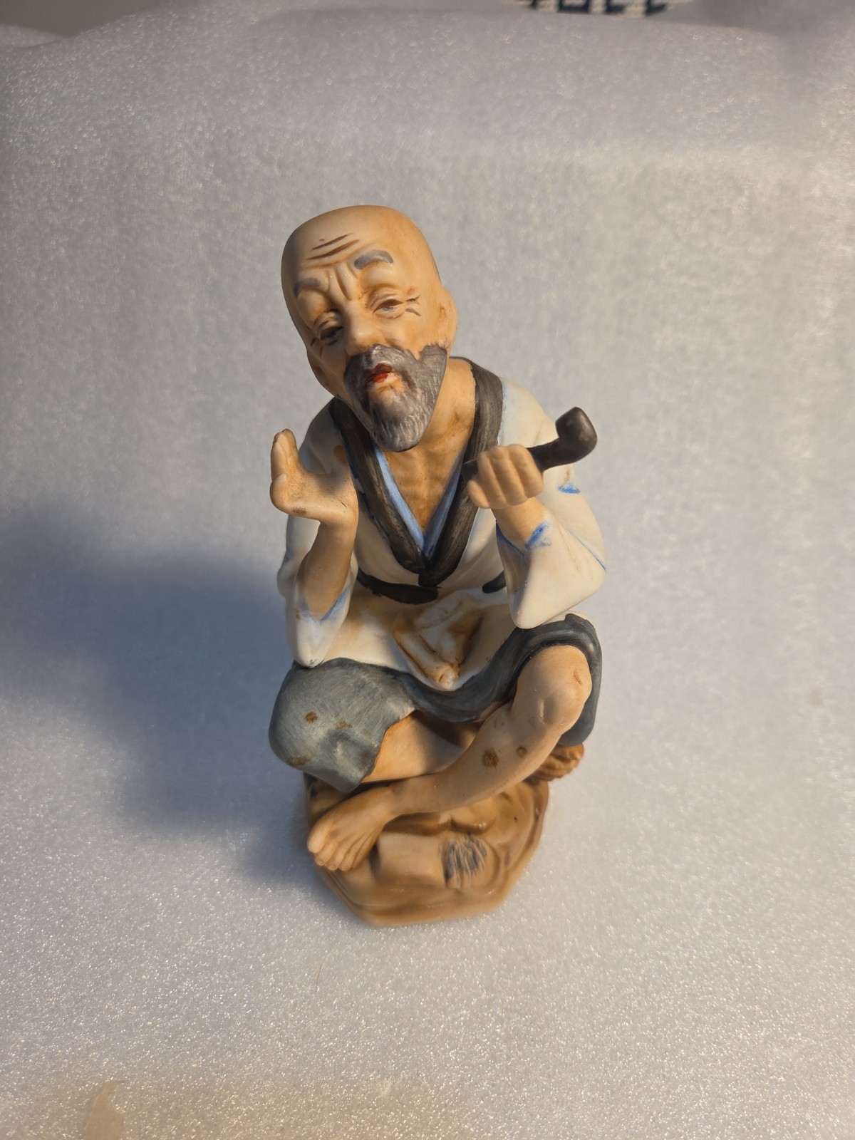 Vintage APDCO 6” Ceramic Asian Man with Pipe Sitting Legs Crossed Bald Head Vintage APDCO 6” Ceramic Asian Man with Pipe Sitting Legs Crossed Bald Head