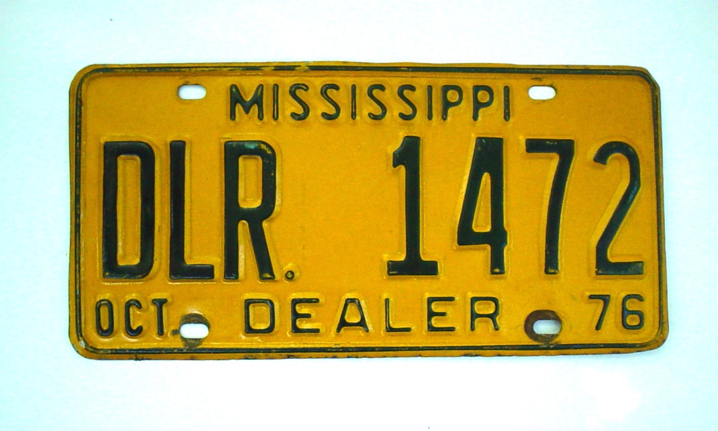 1976 Mississippi Dealer License Plate DLR-1472 Embossed Vintage