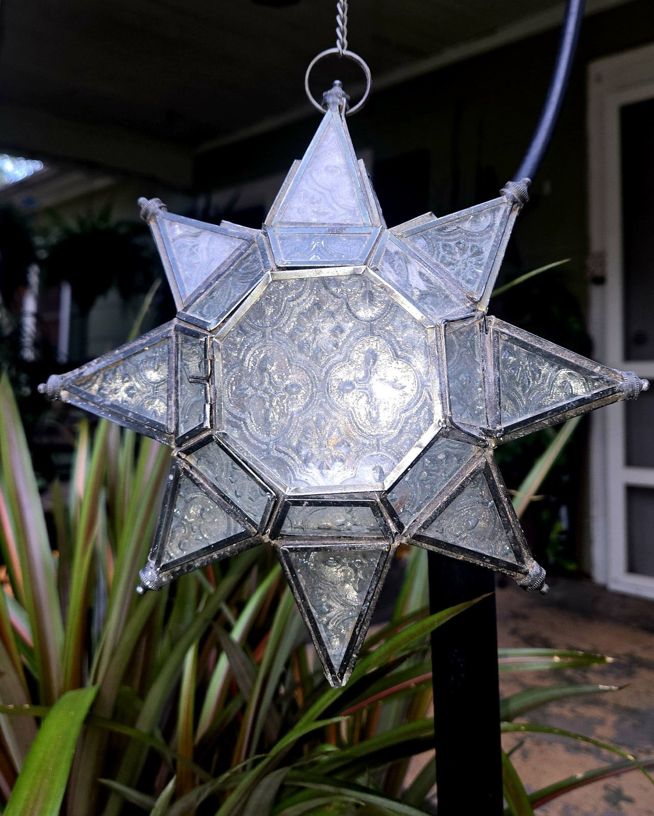 Vintage Mexican Moravian Star Lantern Pressed Stained Glass Candle Holder