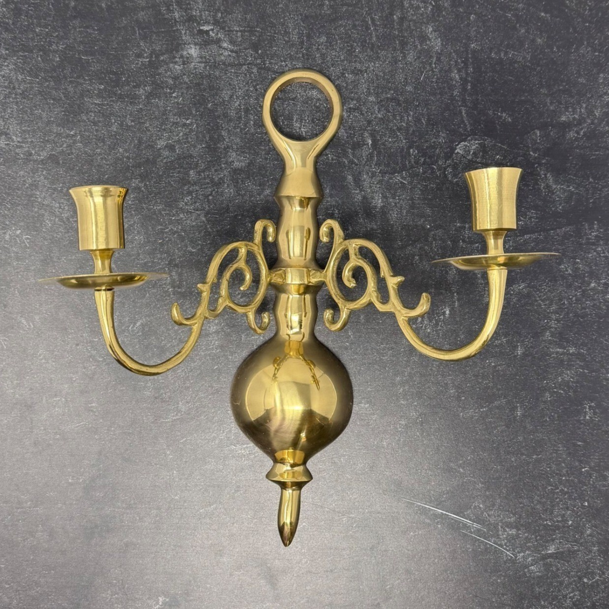 Vintage Solid Polished Brass Double Arm Candle Holders Wall Sconce 12.5\