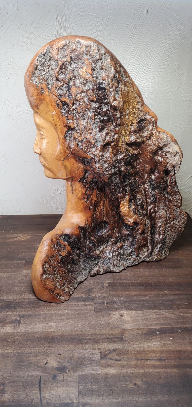 Rare Handcarved Hawaiian Burl Wood Woman Mother Earth Sculpture Large Rare Handcarved Hawaiian Burl Wood Woman Mother Earth Sculpture Large