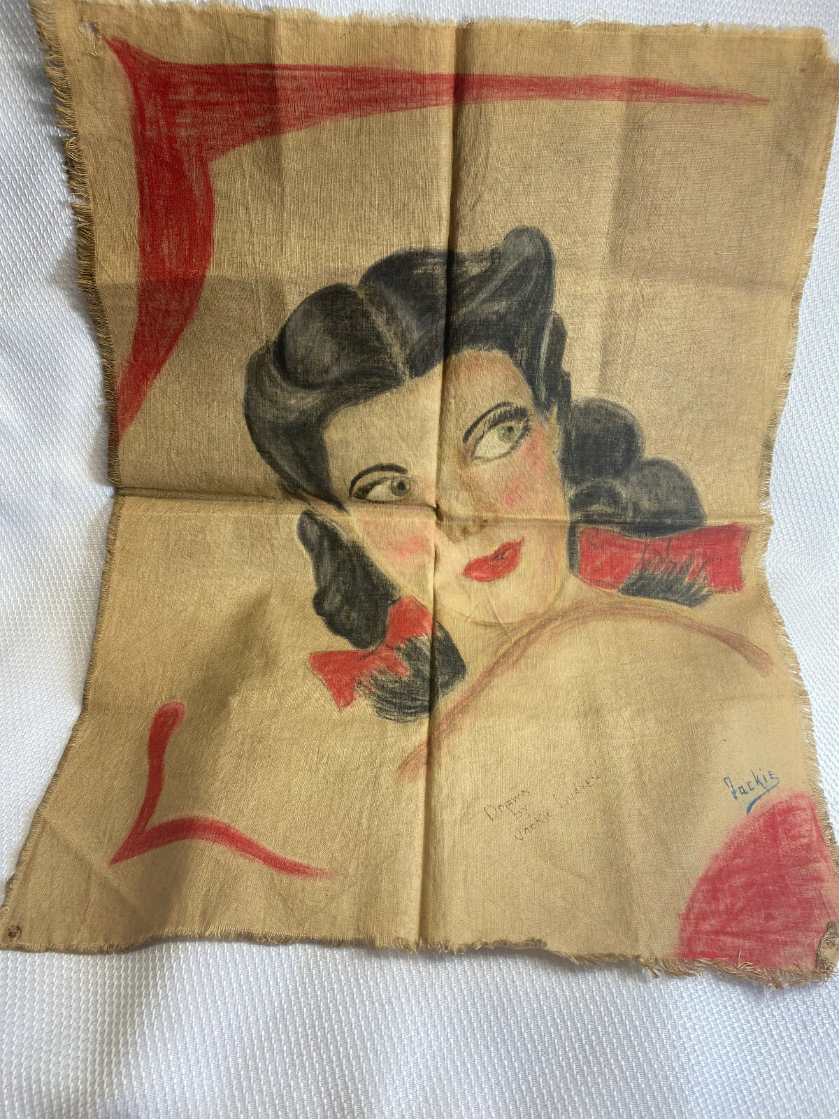 WW2 Pinup Tapestry 1940's Hand Drawn Signed By Jackie Ludgen OOAK In Theater WW2 Pinup Tapestry 1940's Hand Drawn Signed By Jackie Ludgen OOAK In Theater
