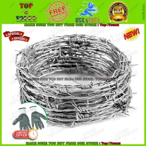 49 FT Barbed Wire Roll,4 Point Barbed Wire Fence Perfect for Crafts, Fences, and 49 FT Barbed Wire Roll,4 Point Barbed Wire Fence Perfect for Crafts, Fences, and