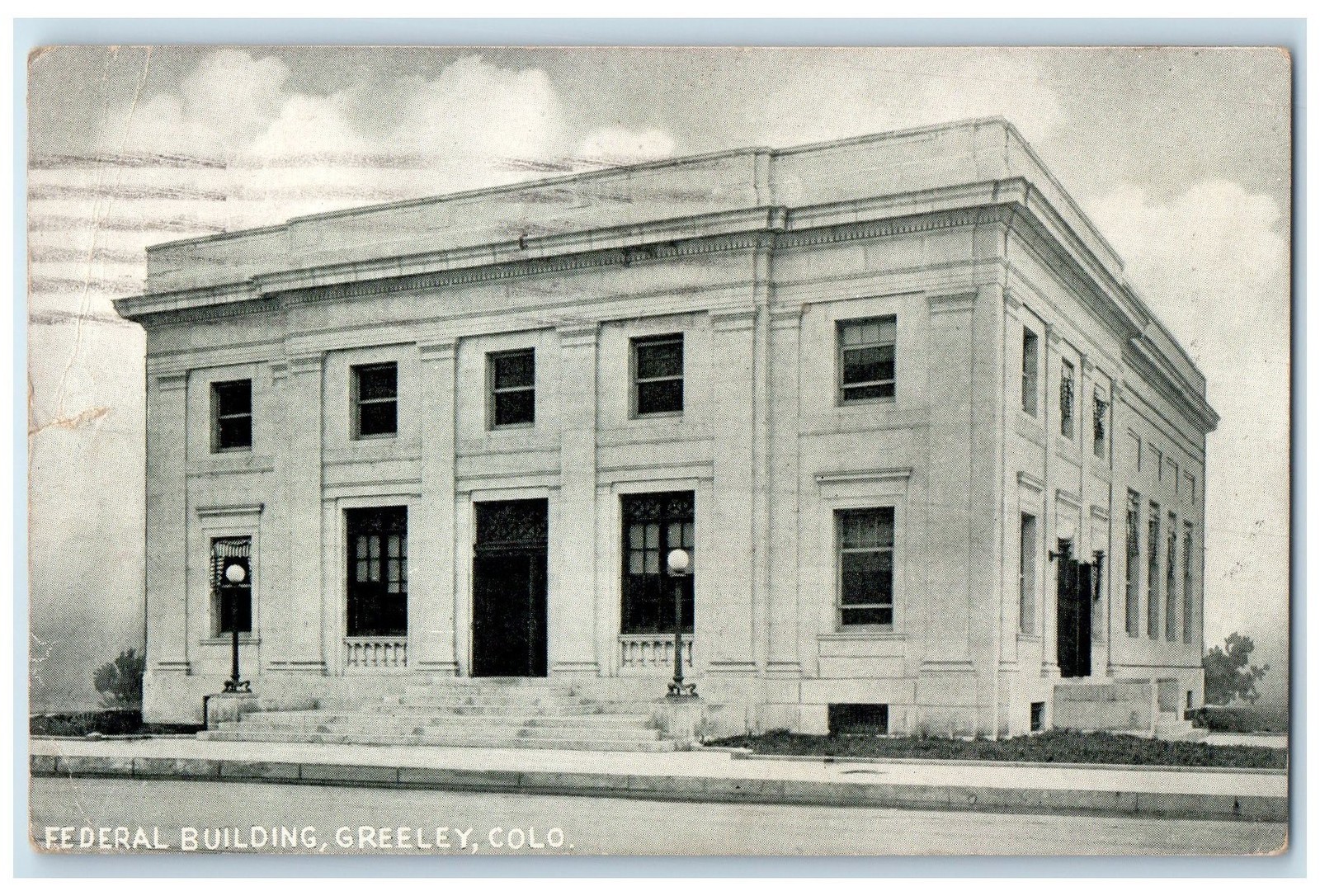 1919 Federal Building Entrance Lamp Steps Roadside Greeley Colorado CO Postcard 1919 Federal Building Entrance Lamp Steps Roadside Greeley Colorado CO Postcard