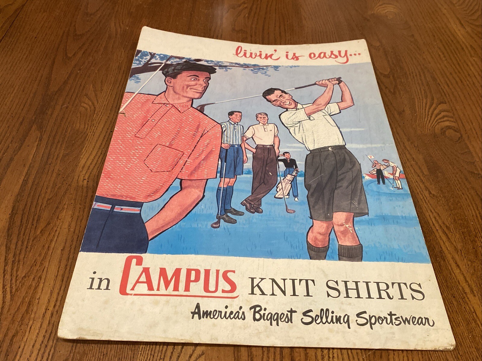 1950’s? Campus KNIT SHIRTS GOLFER GOLDING GOLF COURSE Sportswear Stand Up Sign