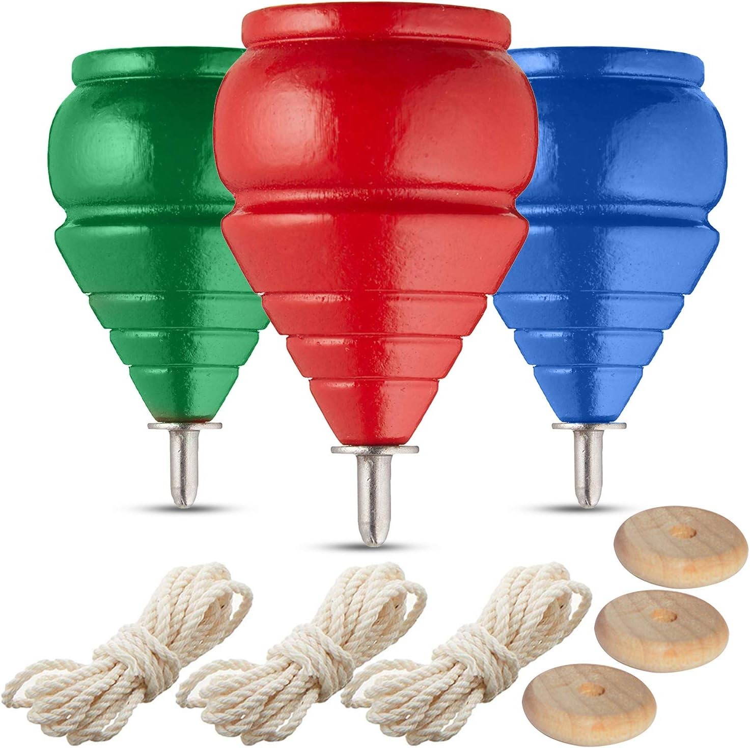 Spinning Tops Classic Wooden Trompos Set of 3 with Strings - Eco-Friendly Spinning Tops Classic Wooden Trompos Set of 3 with Strings - Eco-Friendly