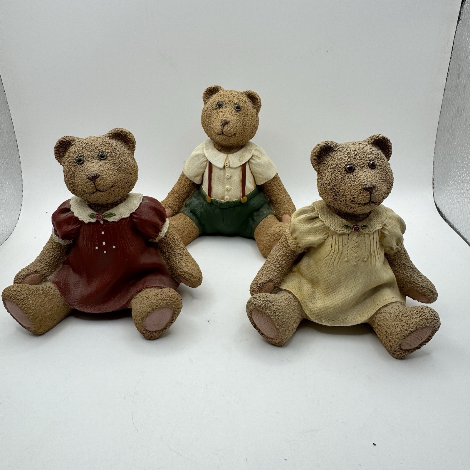 Signed Debby Rubis Painted Teddy Bear Vintage 1987 Lot Of 3 Figures 3.5”