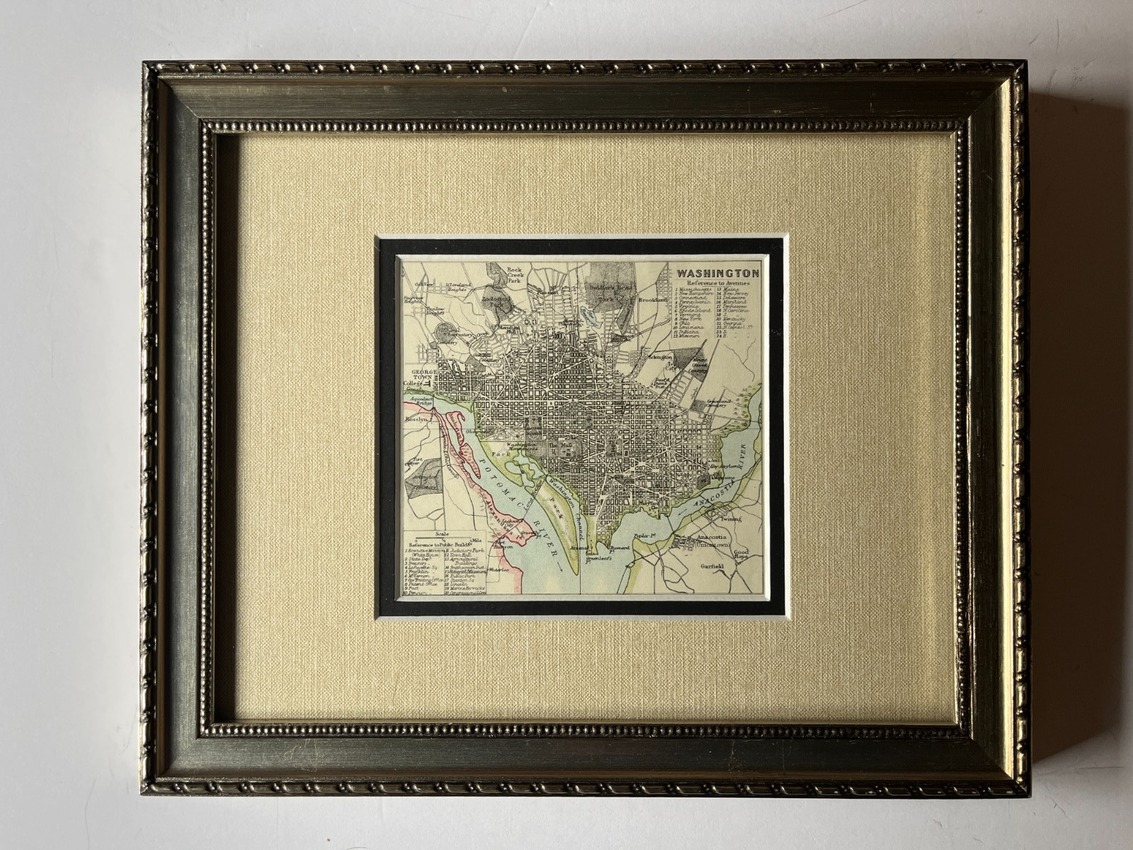 1908 Map of WASHINGTON DC fm Johnstons World Atlas, Framed/Dbl Mat SEE DESCRIP
