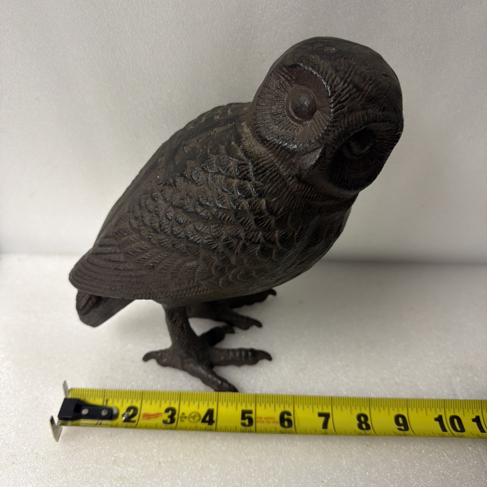 Vintage Cast Iron Owl  9” Detailed Feathers & Feet