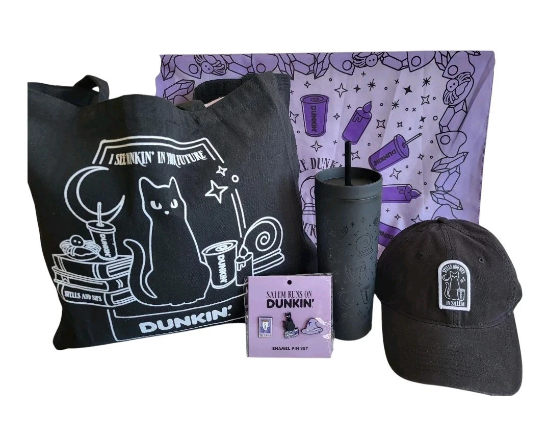Salem Dunkin Donuts SET- Tumbler Tote Bag Pins Hat Bandana Bundle