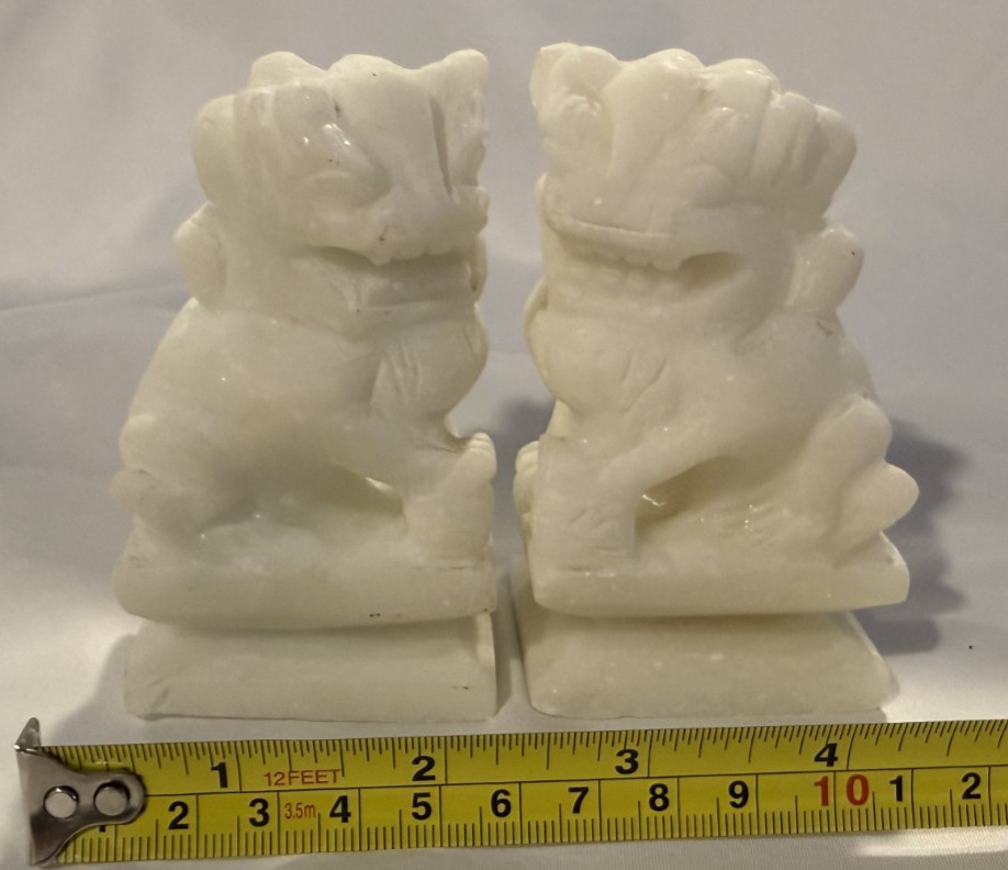 Vintage Hand Carved White Stone Foo Dogs Guardian Lions Figurine Pair Set of 2 4 Vintage Hand Carved White Stone Foo Dogs Guardian Lions Figurine Pair Set of 2 4