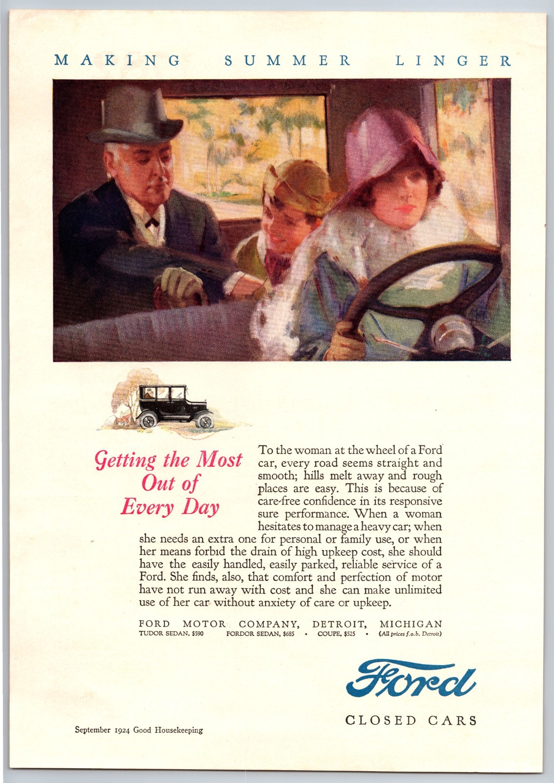 Vintage 1924, Ford, Woman Driving, Auto, Automobile, Car 20's Print Ad Vintage 1924, Ford, Woman Driving, Auto, Automobile, Car 20's Print Ad