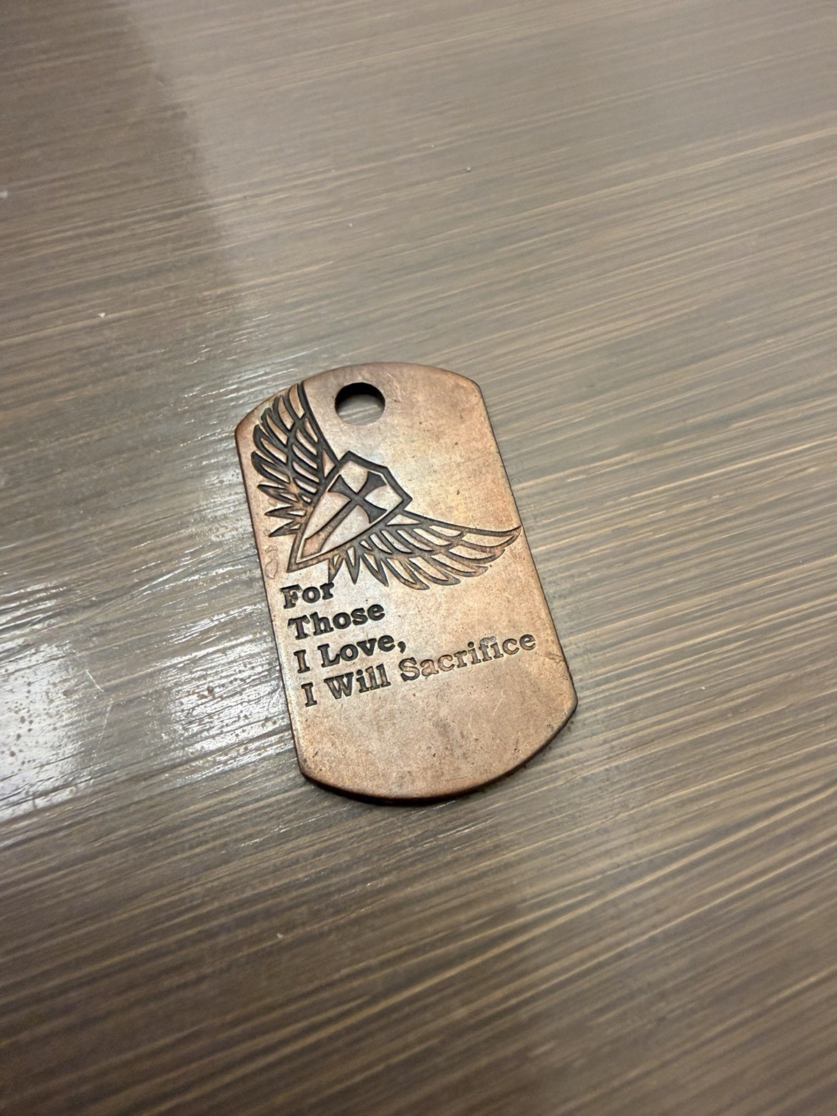 Steel Flame Winged Crusader Tag For Those I Love I Will Sacrifice Copper