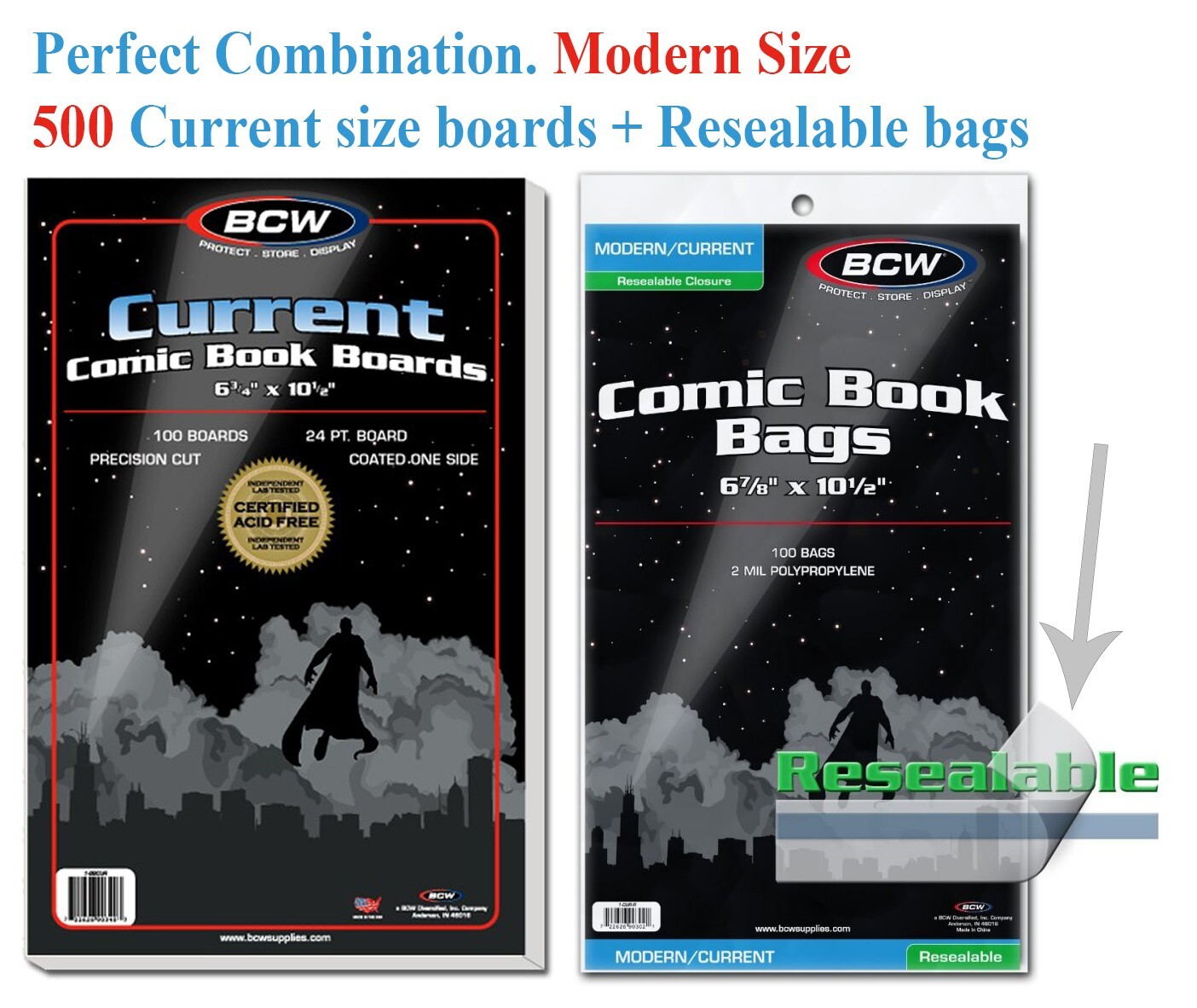 500 BCW Resealable Comic Book Bags Sleeve + Boards Modern / Current Safe Storage