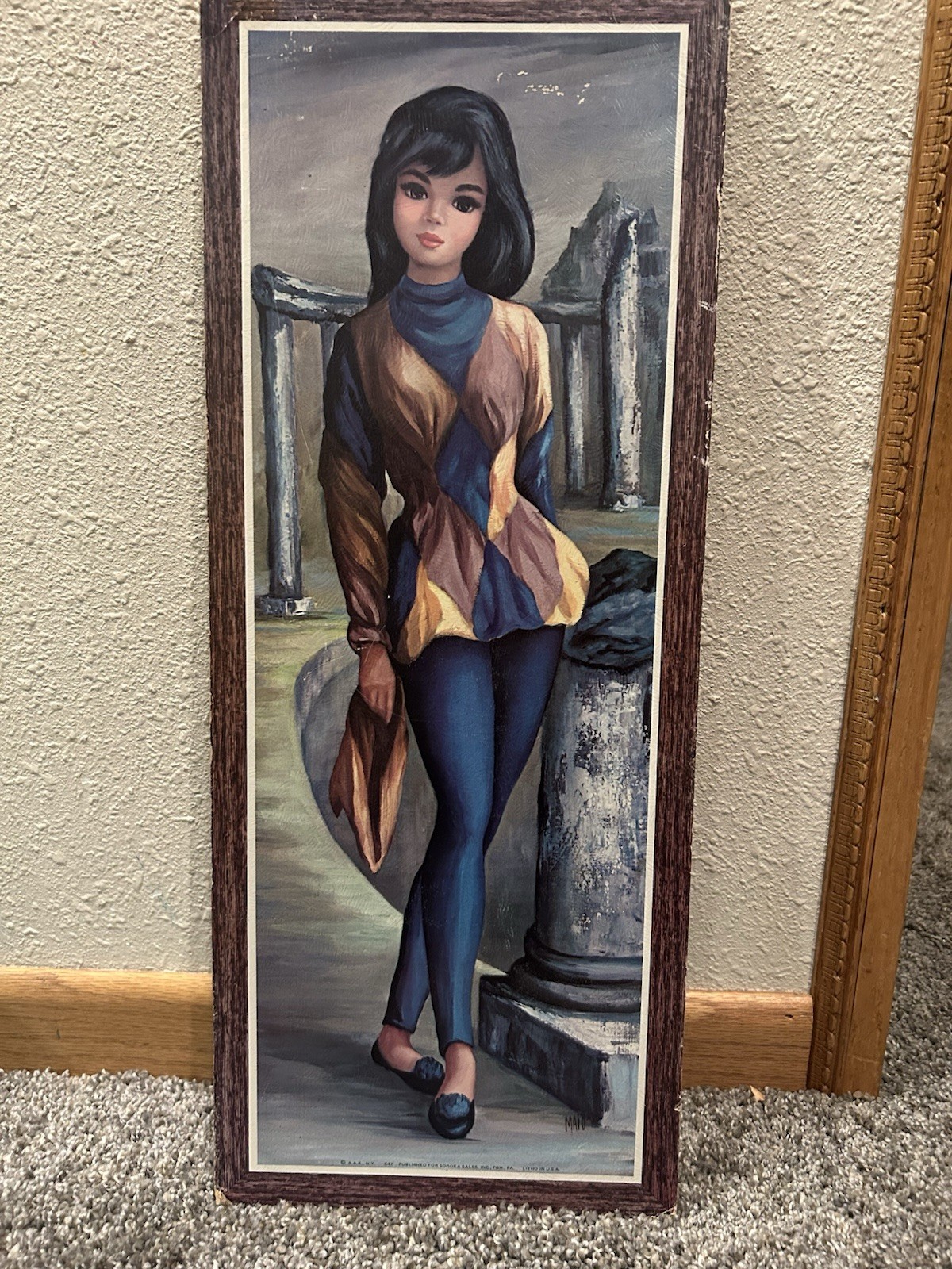 1960\'s Vintage MAIO Big Eyed Girls Moppet HARLEQUIN Series Wall Art 25”x10” 1960\'s Vintage MAIO Big Eyed Girls Moppet HARLEQUIN Series Wall Art 25”x10”