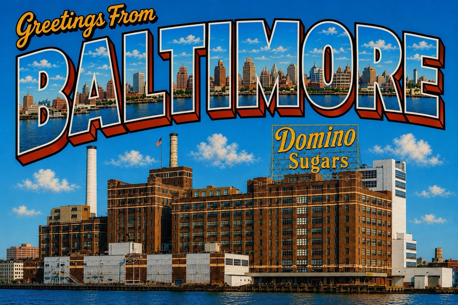 Greetings From Baltimore Maryland Domino MODERN Postcard Large Letter C792