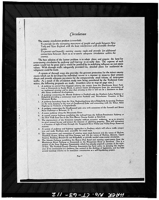 Greenwich Connecticut Merritt Parkway 1933 Proposed Circulation System Planning