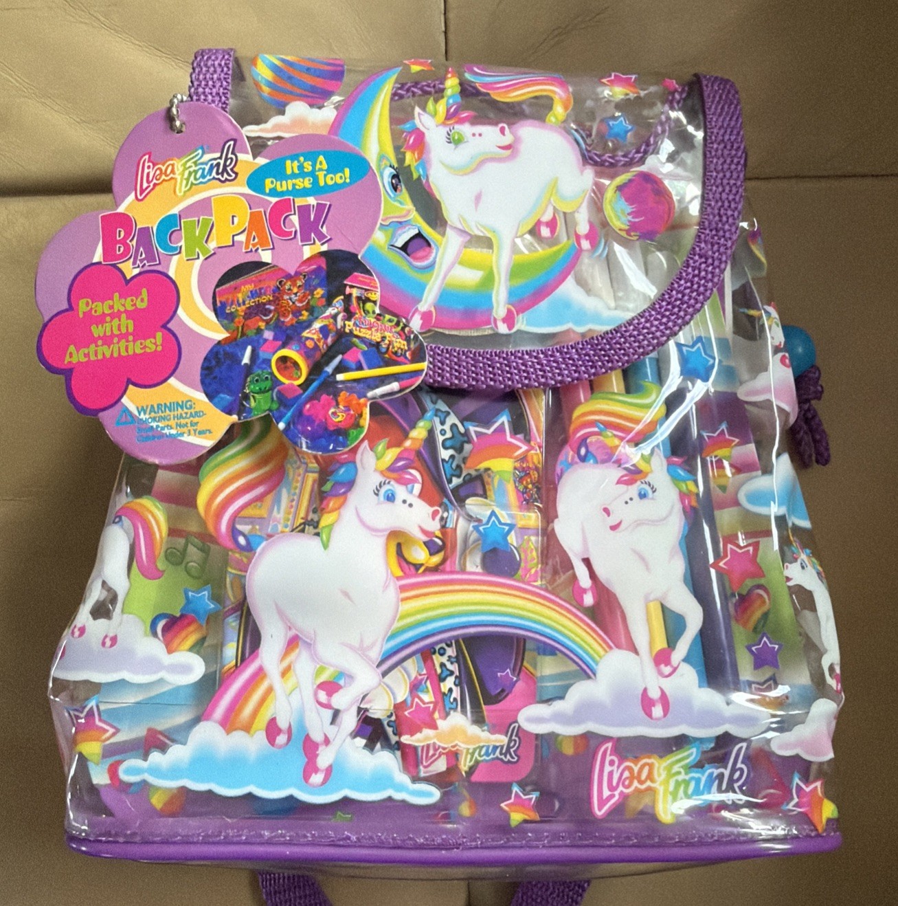 NEW VTG Lisa Frank Clear Mini Backpack Packed w/ Activities Markie Unicorn