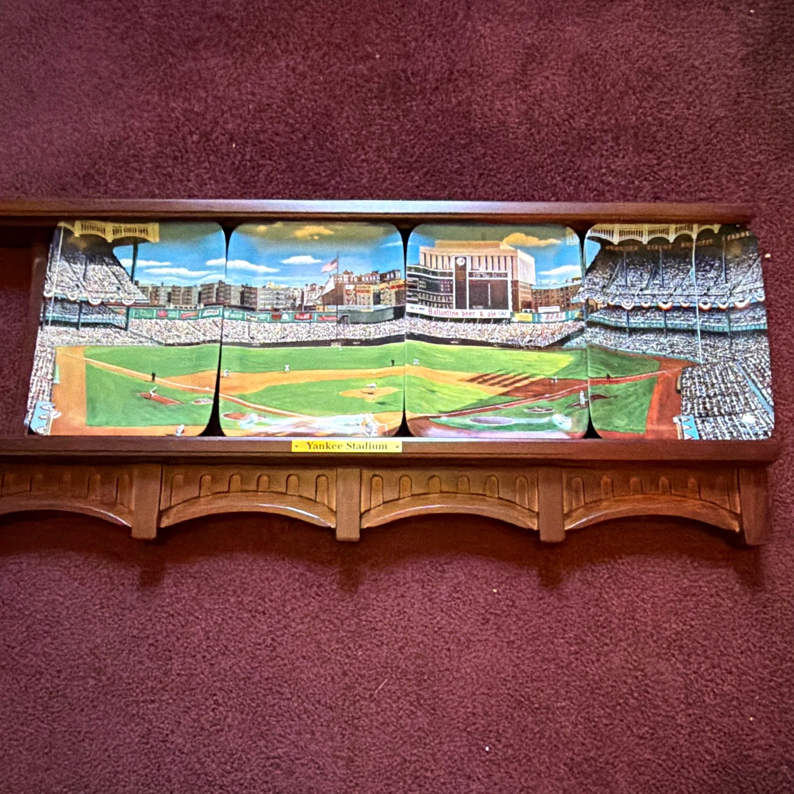 Vintage Danbury Mint Yankee Stadium Panoramic 4 Porcelain Plates w/Display Shelf